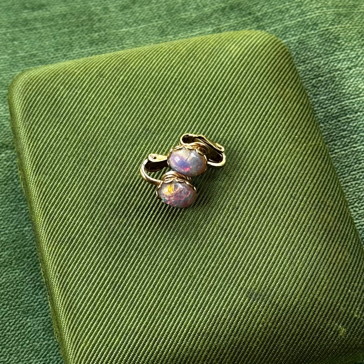 Vintage Opal Gold Clip On Earrings
