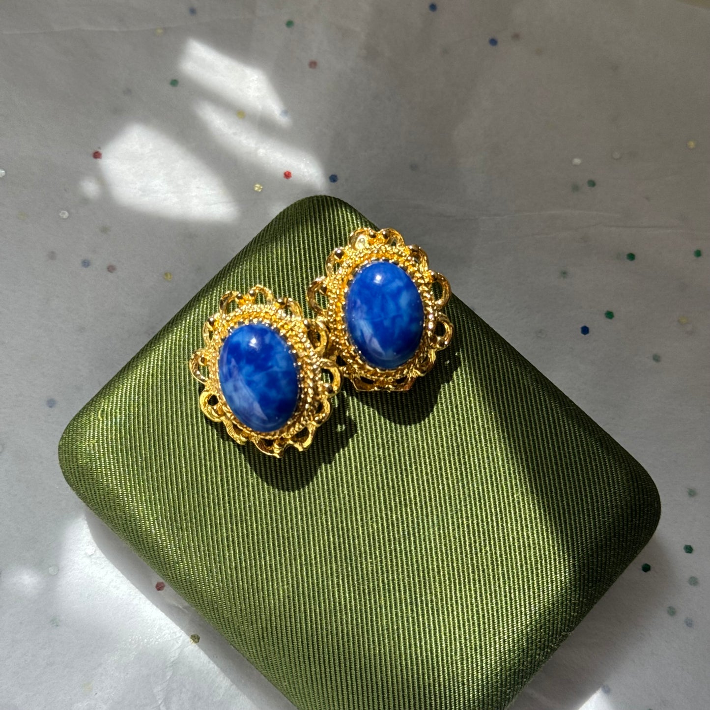 Vintage Blue & Gold Statement Earrings