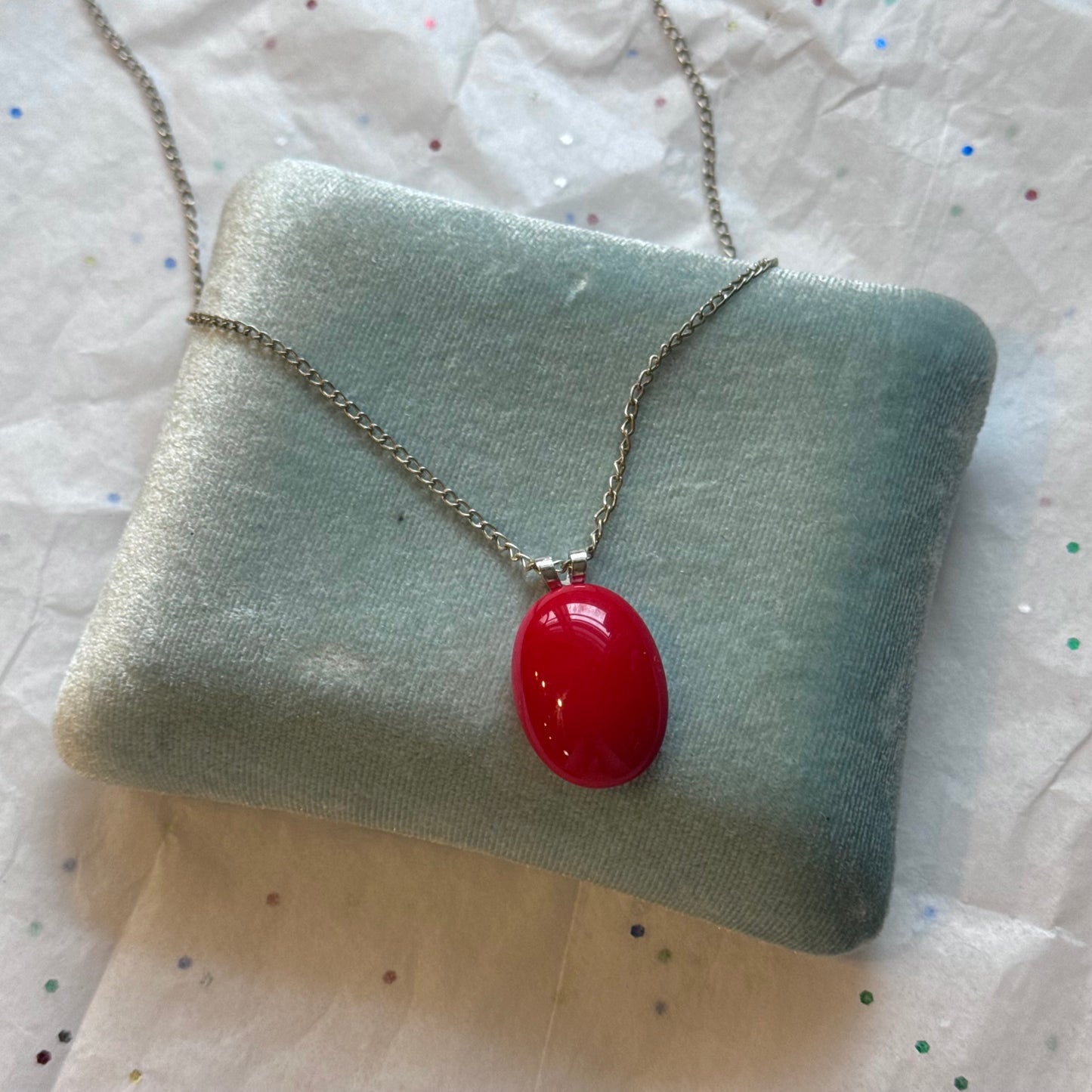 Vintage Silver Red Pendant Necklace