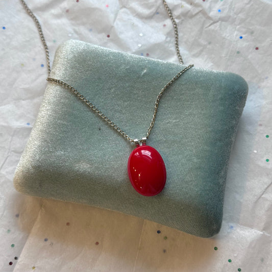 Vintage Silver Red Pendant Necklace