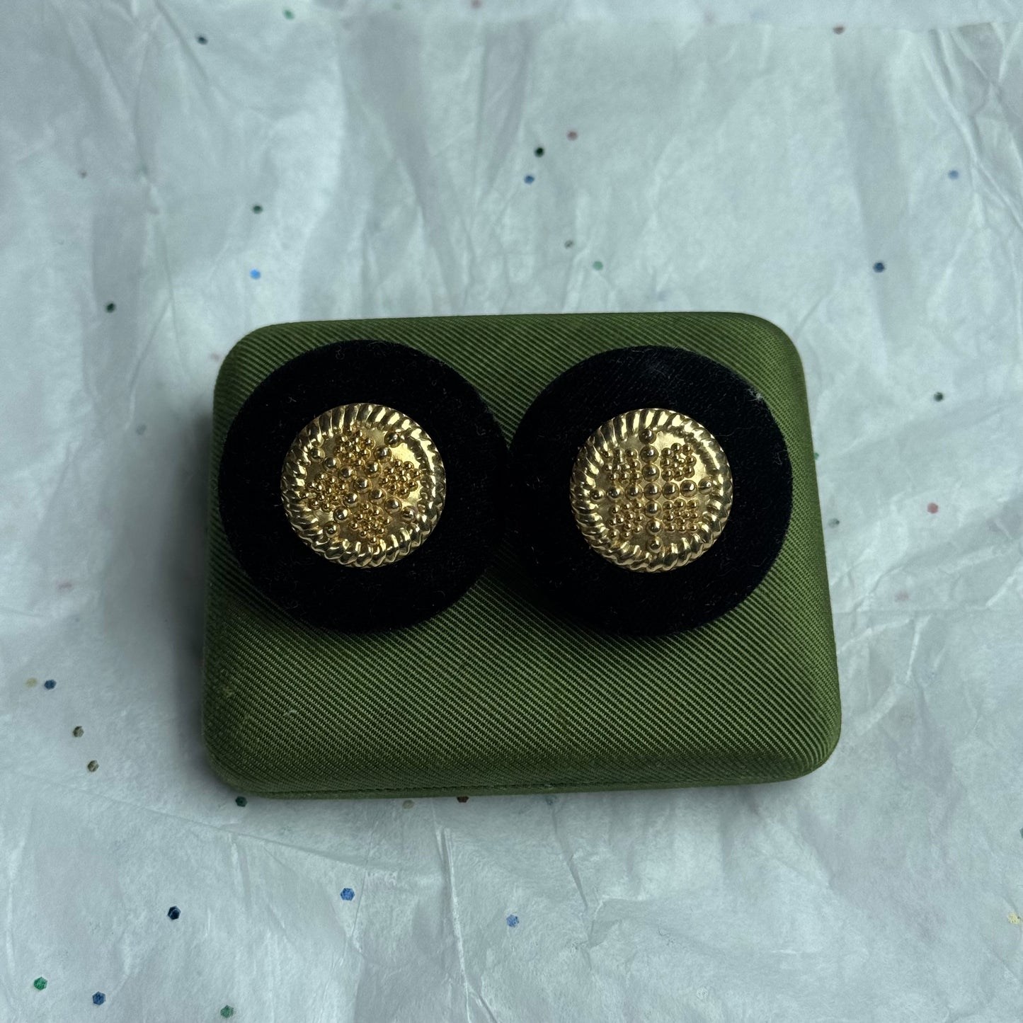 Vintage Black Velvet & Gold Statement Earrings