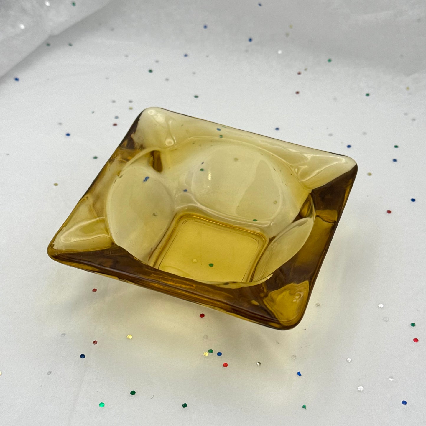 Vintage Amber Yellow Glass Ashtray Dish