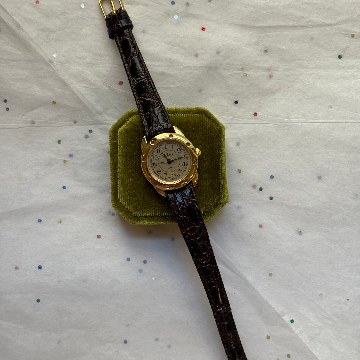Vintage Gold & Brown Leather Watch