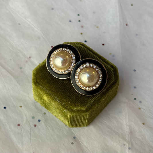 Vintage Gold Pearl & Rhinestone Earrings