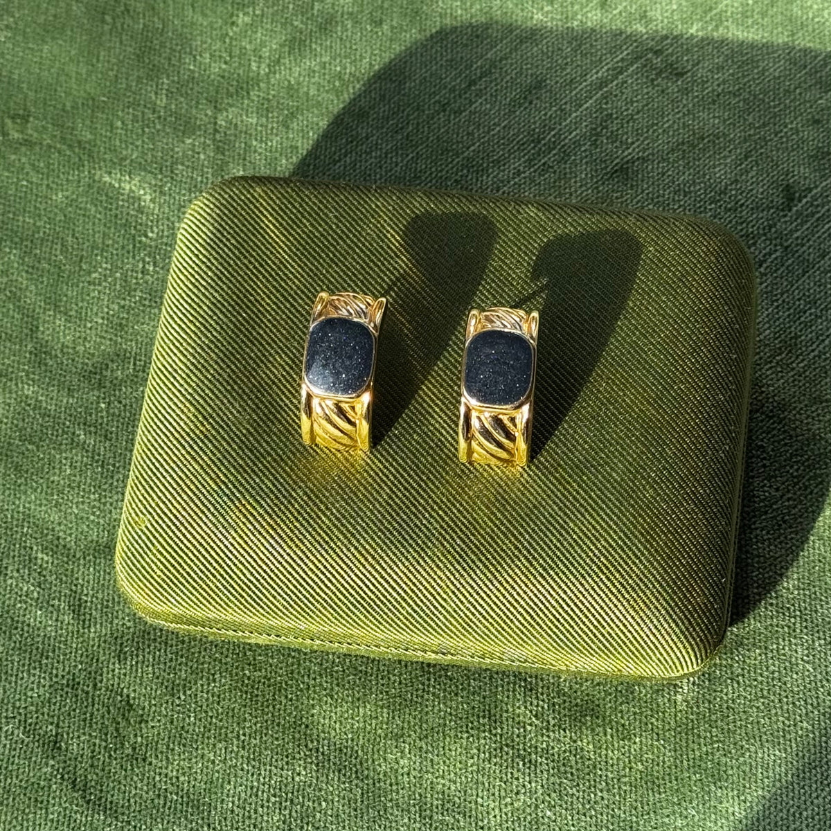 Vintage Navy Enamel & Gold Earrings