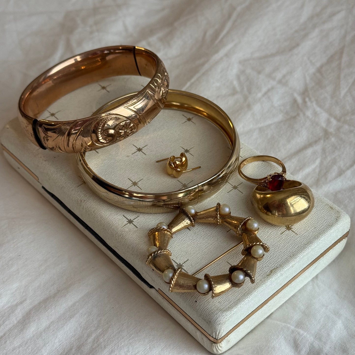 Vintage Engraved Gold Bangle Bracelet