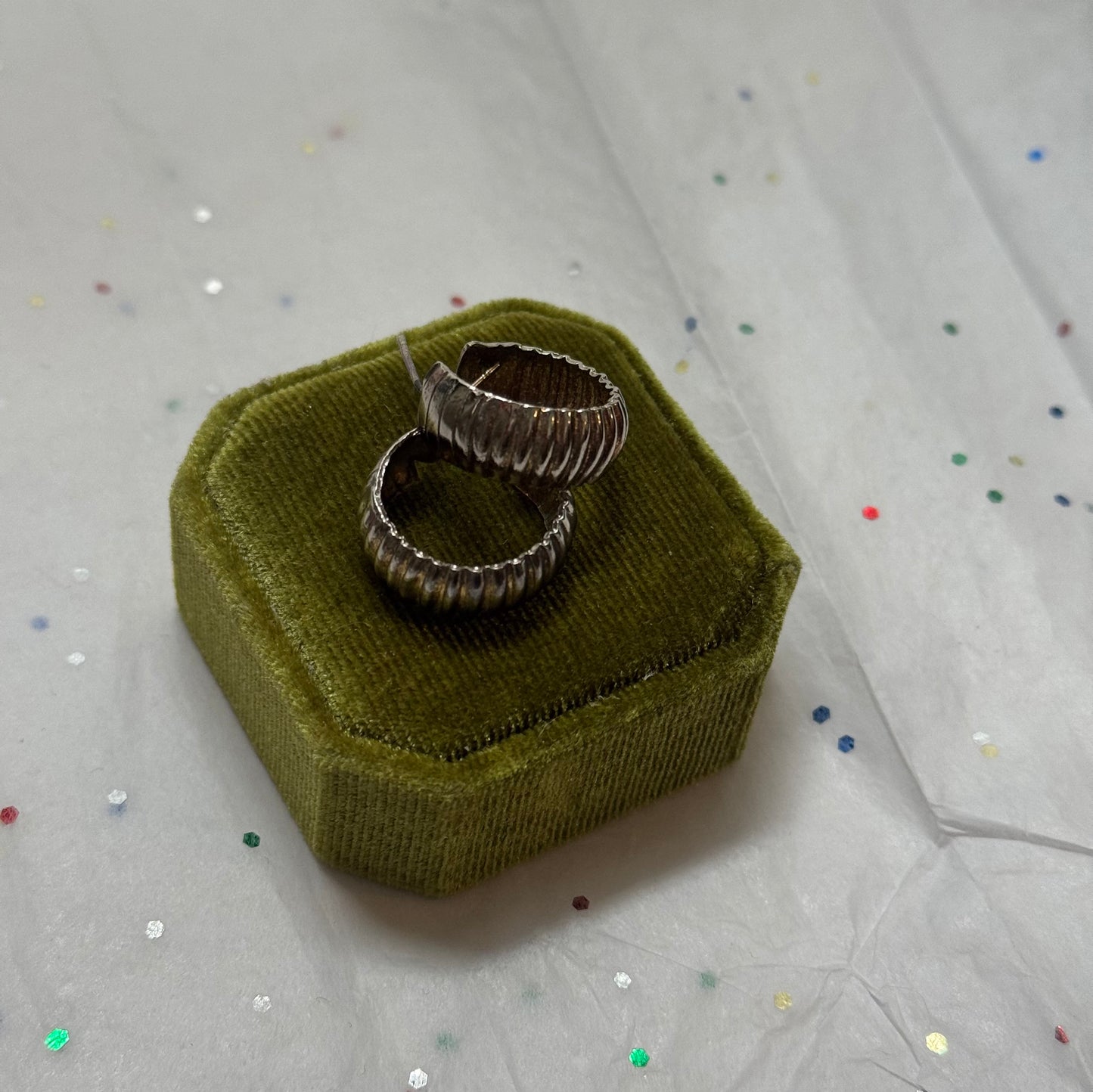Vintage Ribbed Silver Hoop Earrings