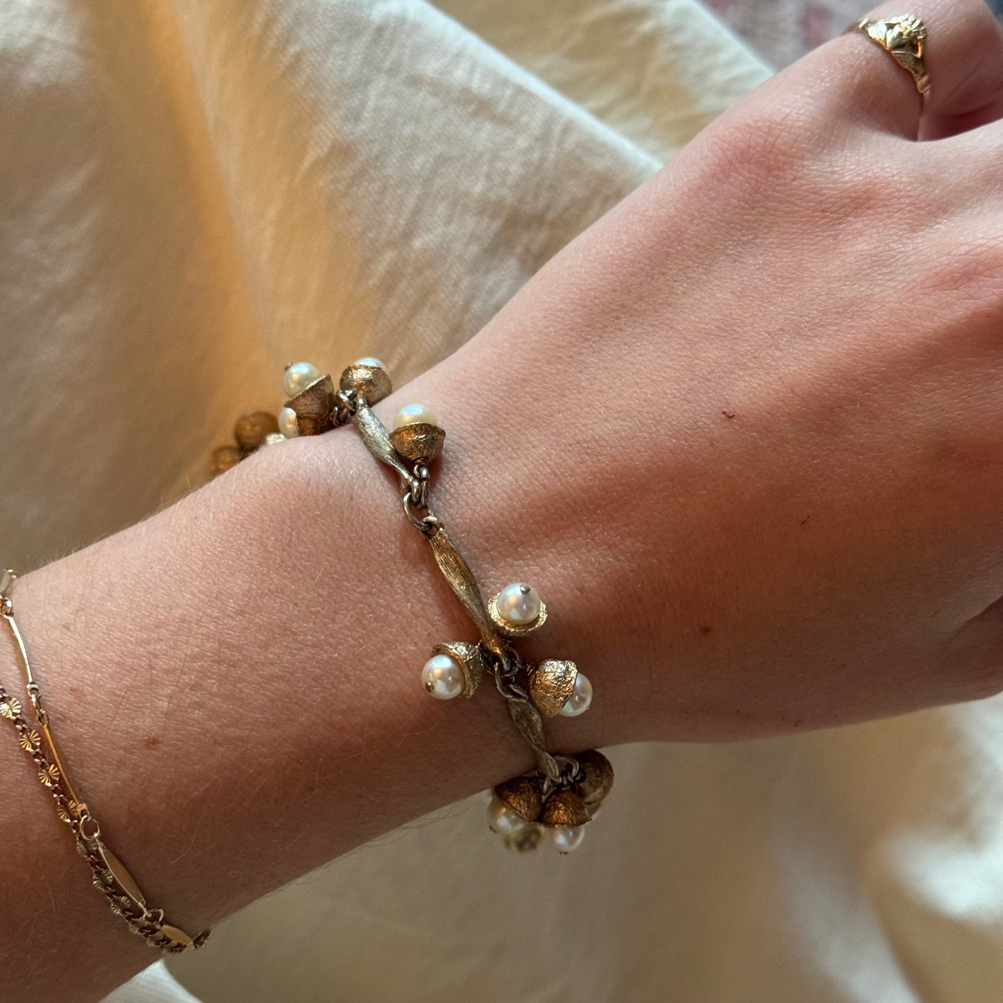 Vintage 12K Gold Filled Pearl Dangle Bracelet