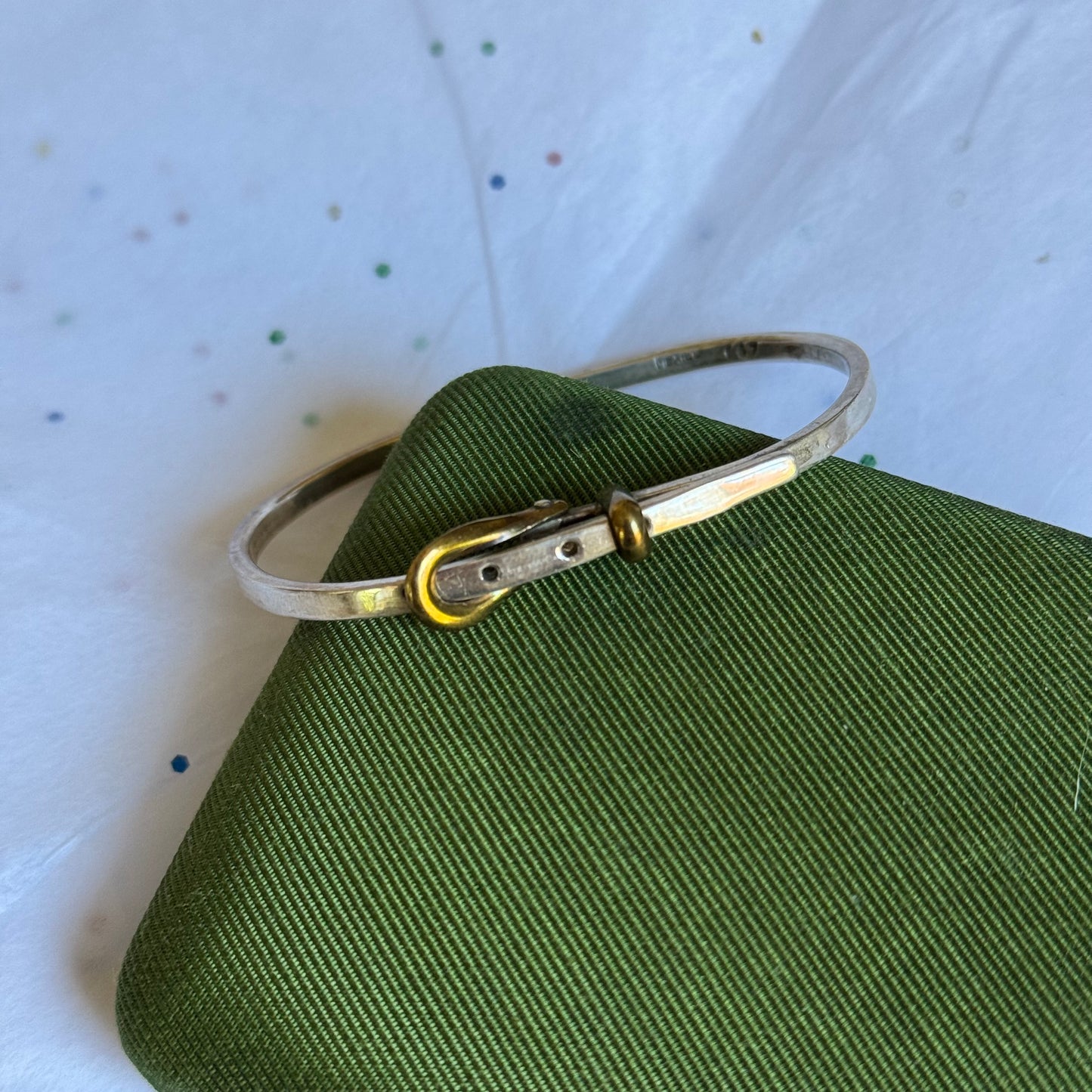 Vintage 925 Sterling and Brass Silver Belt Buckle Bangle Bracelet