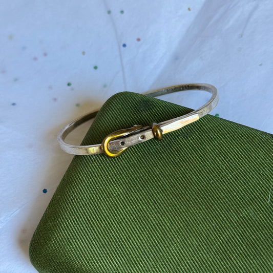 Vintage 925 Sterling and Brass Silver Belt Buckle Bangle Bracelet