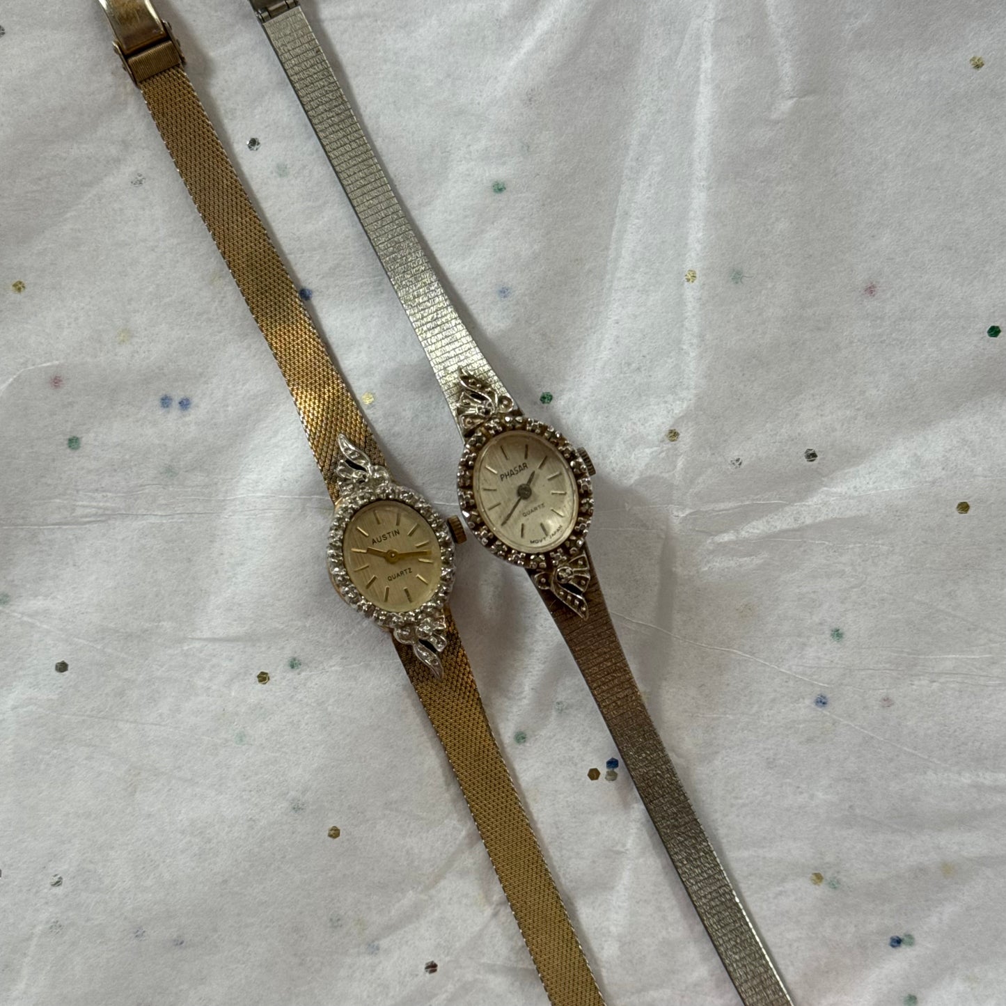 Vintage Silver Watch with Rhinestone Frame