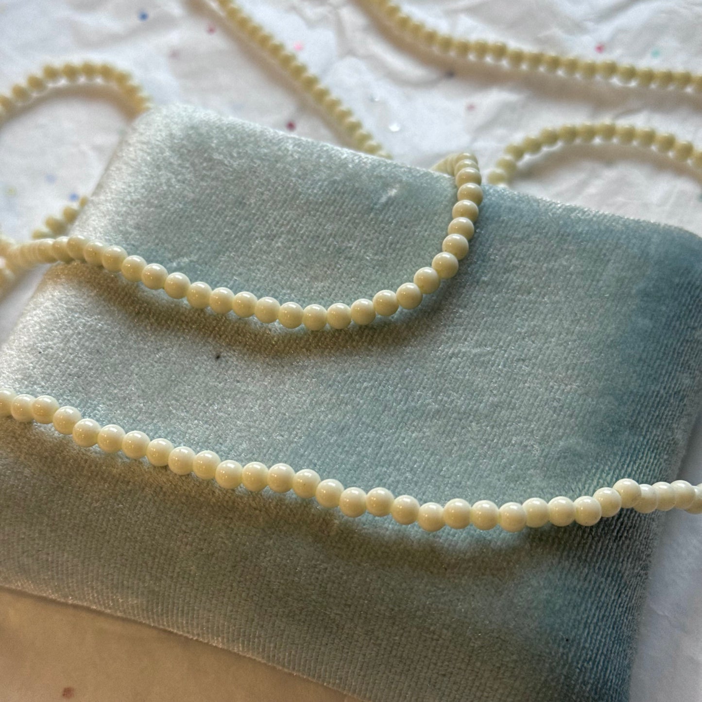 Vintage Long White Beaded Necklace