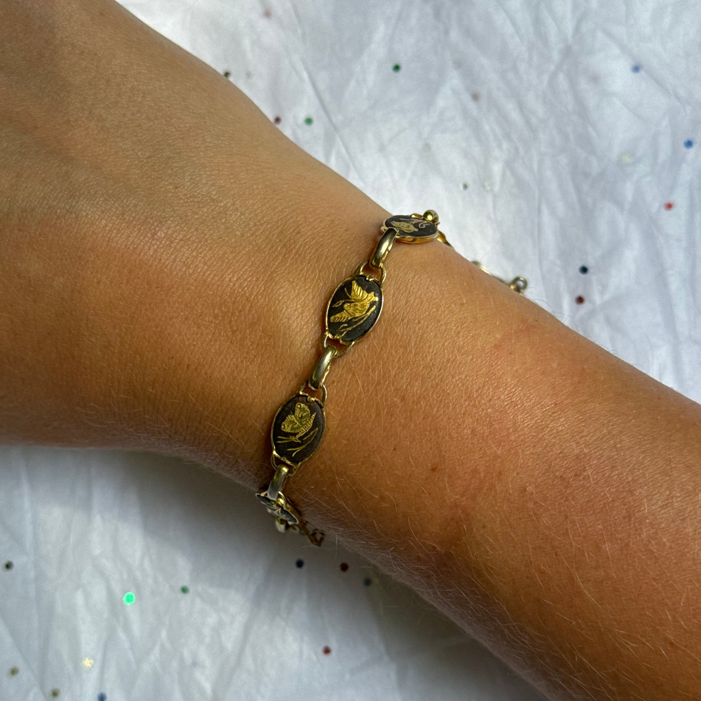 Vintage Damascene Gold & Black Bracelet