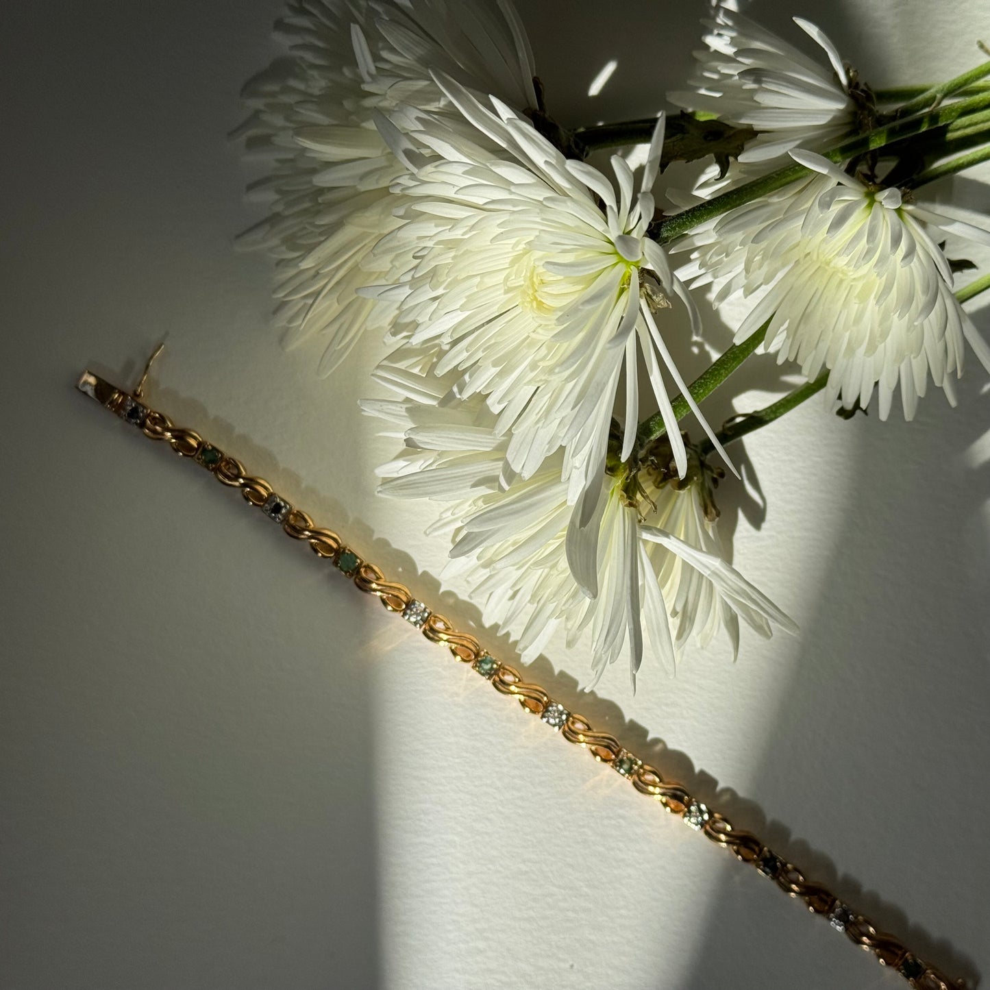 Vintage Sterling Silver Gold Vermeil Faux Emerald Rhinestone Tennis Bracelet