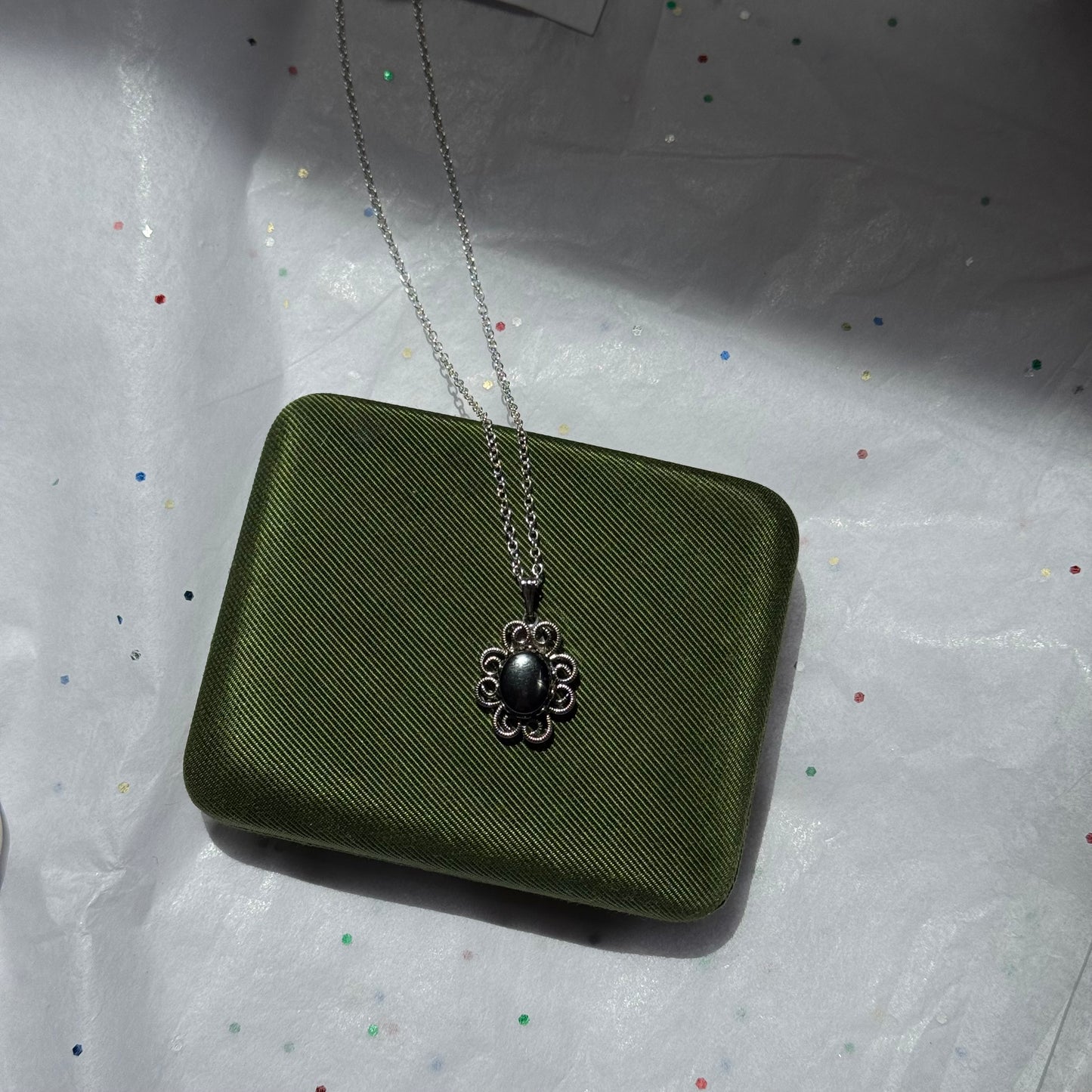 Vintage 1980s Silver Stone Pendant Necklace
