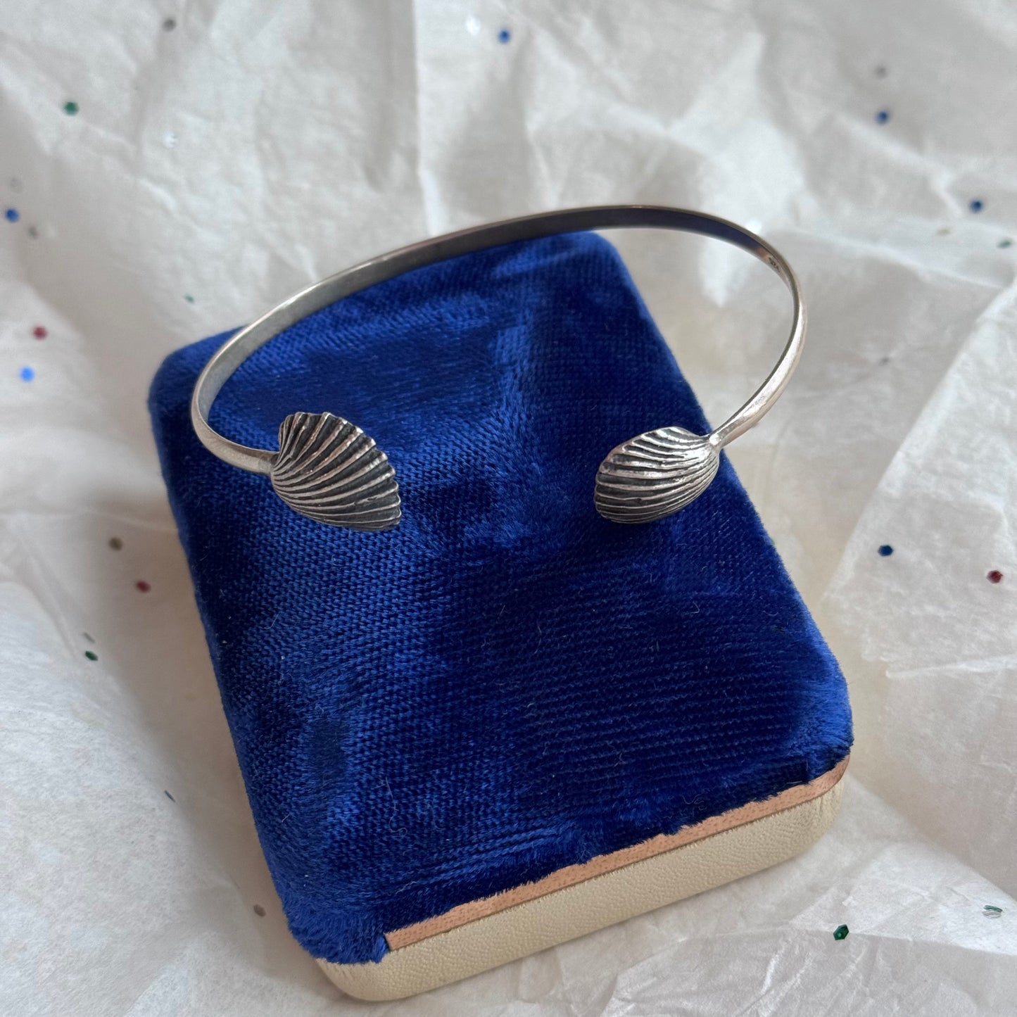 Vintage 925 Sterling Silver Shell Cuff Bracelet
