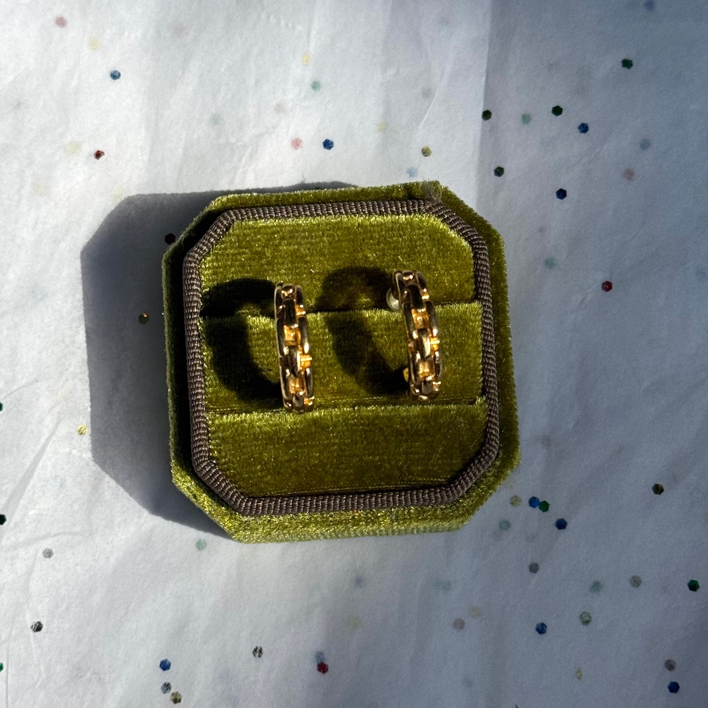 Vintage Gold Chain Link Hoop Post Earrings