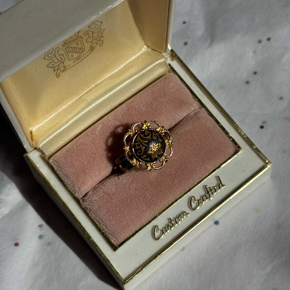 Vintage Damascene Gold & Black Ring
