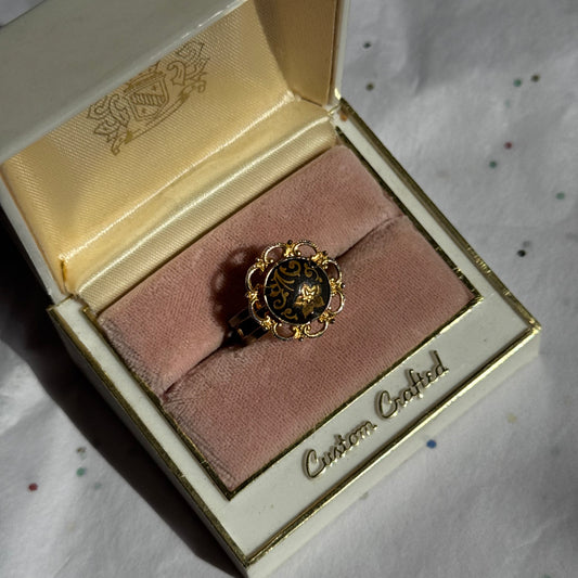 Vintage Damascene Gold & Black Ring