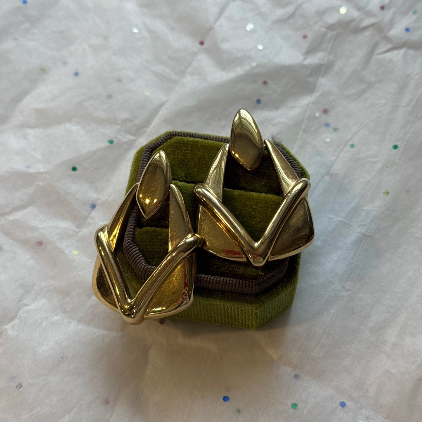 Vintage Geometric Gold Tone Door Knocker Post Earrings