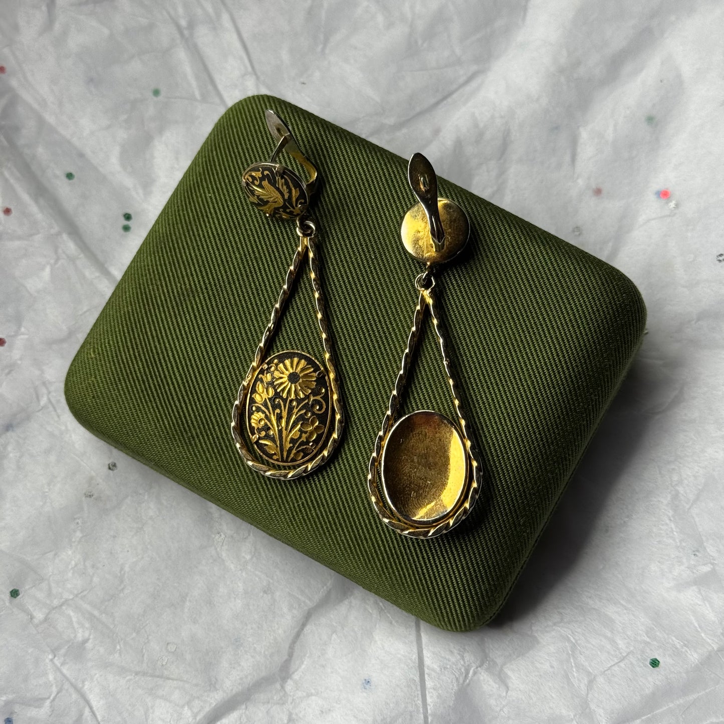Vintage Gold Damascene Drop Earrings