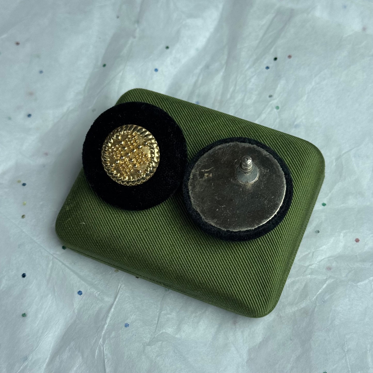 Vintage Black Velvet & Gold Statement Earrings