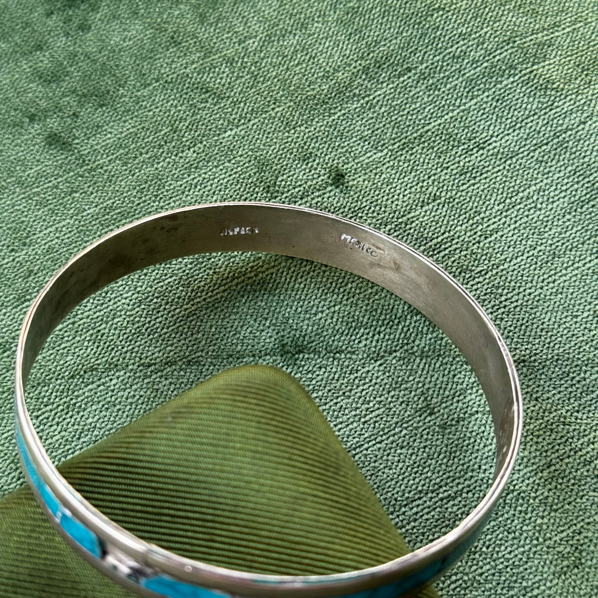 Vintage Silver Crushed Turquoise Bangle Bracelet