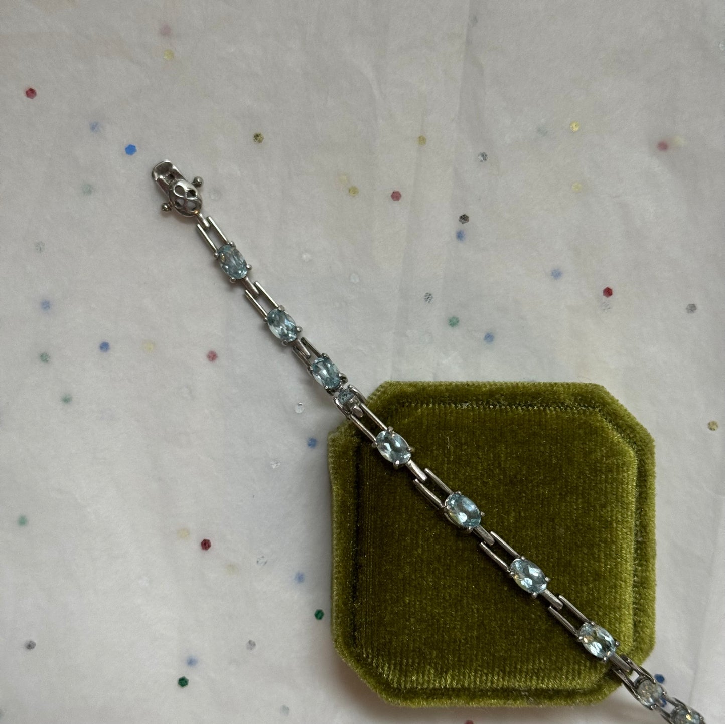 Vintage Sterling Silver & Blue Topaz Tennis Bracelet