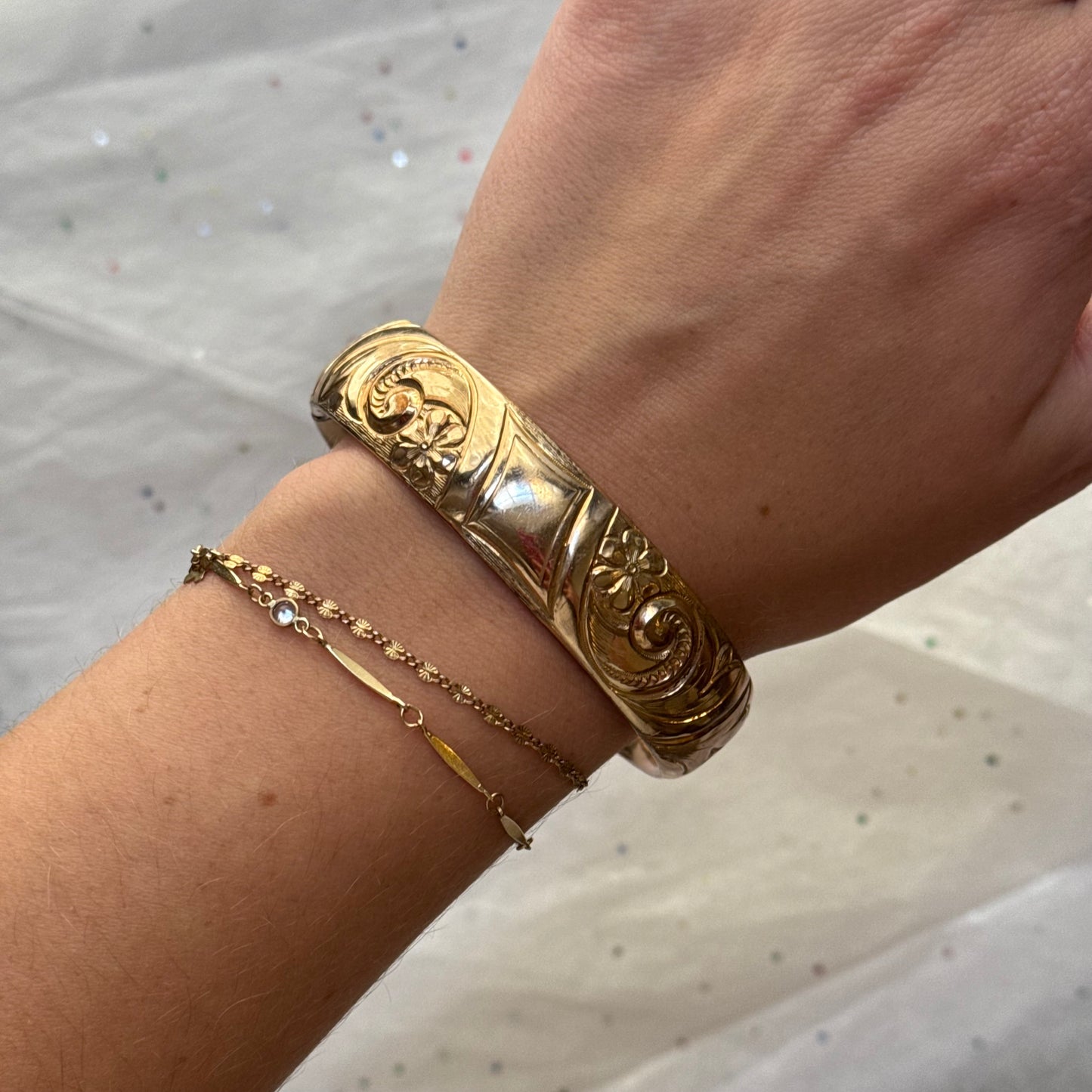 Vintage Gold Filled Engraved Gold Bangle Bracelet