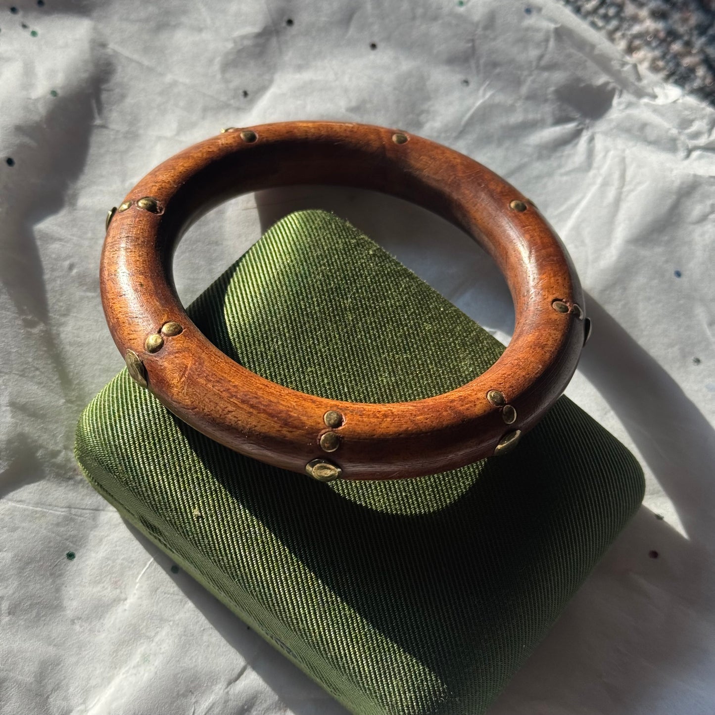 Vintage Wood & Brass Bangle Bracelet