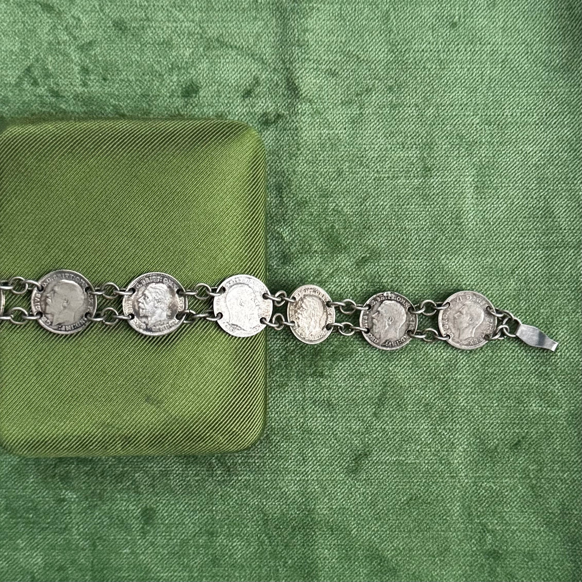 Antique English Silver 3 Pence Coin Bracelet
