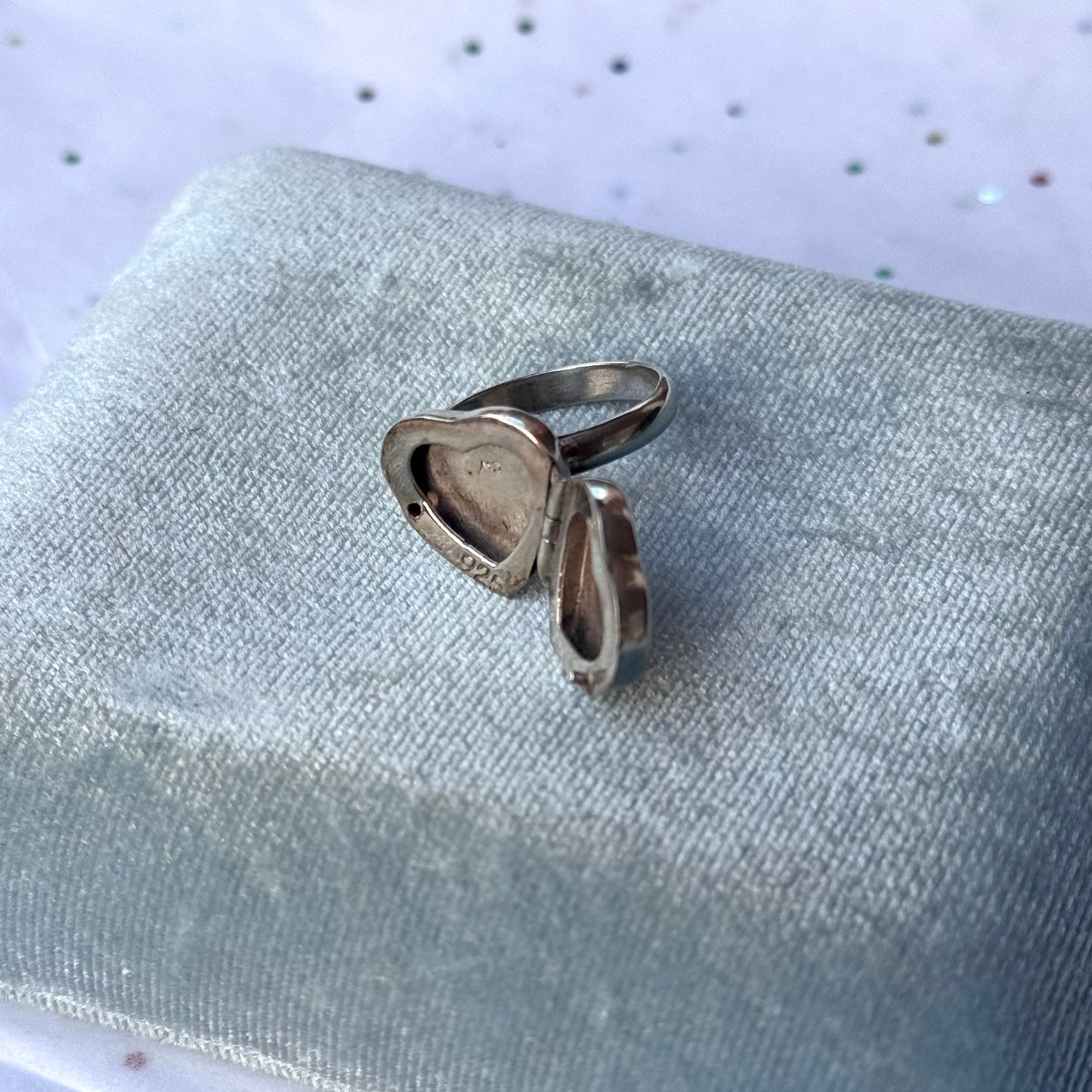 Vintage 925 Sterling Silver Heart Locket Ring