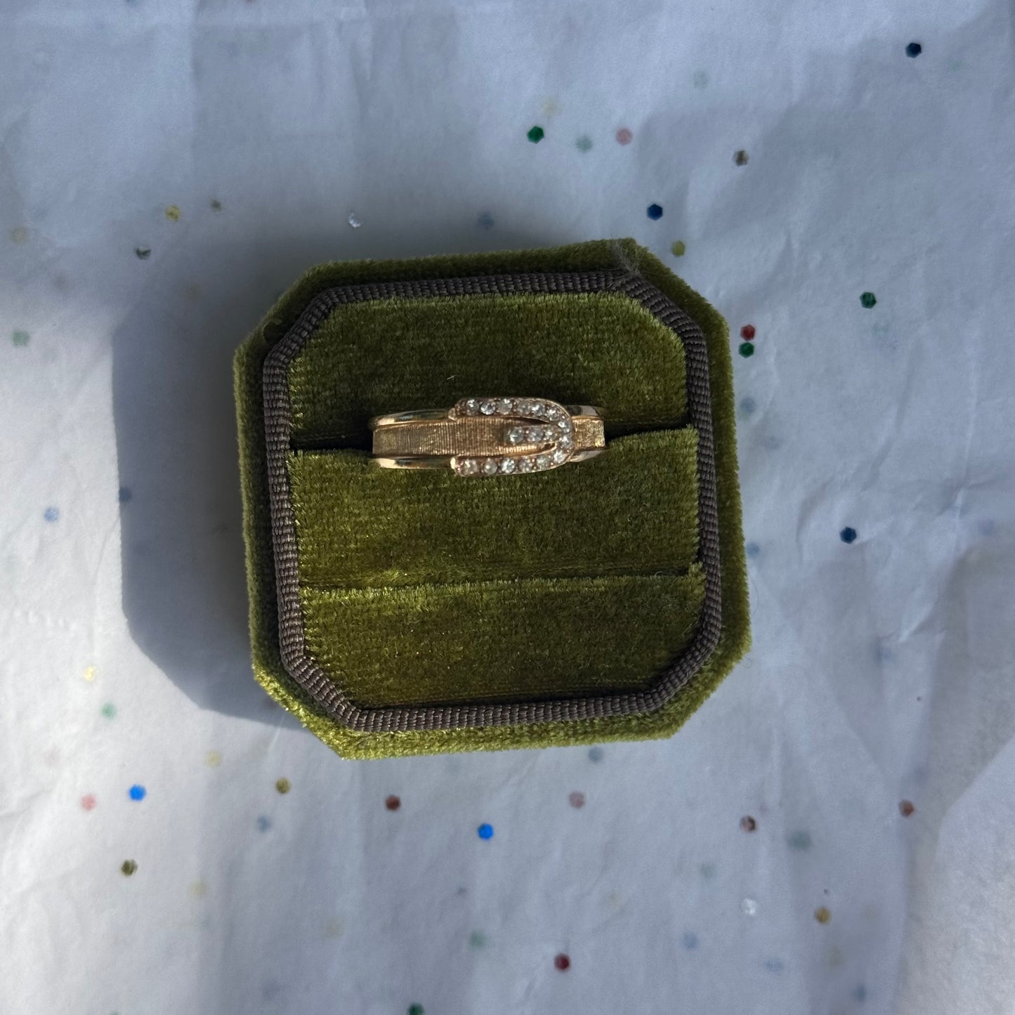 Vintage Gold Rhinestone Belt Buckle Ring