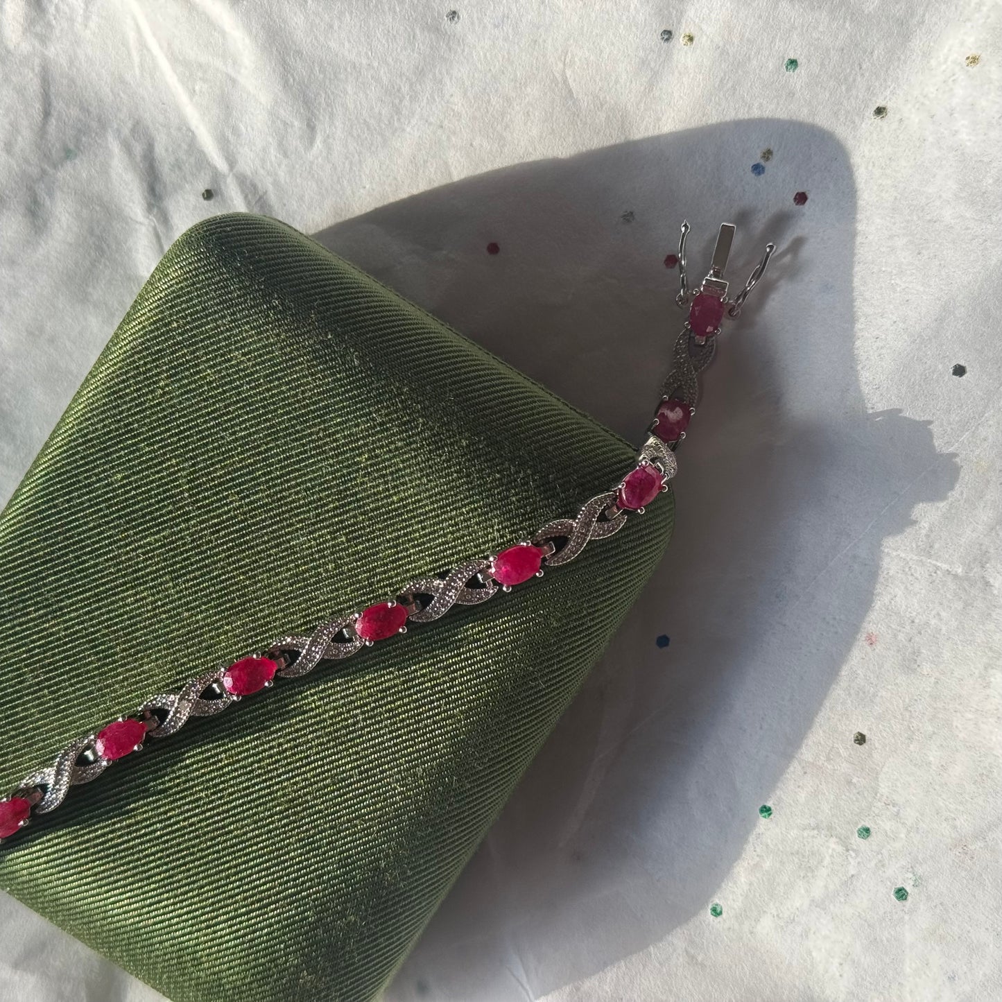 Vintage Sterling Silver Ruby Rhinestone Tennis Bracelet