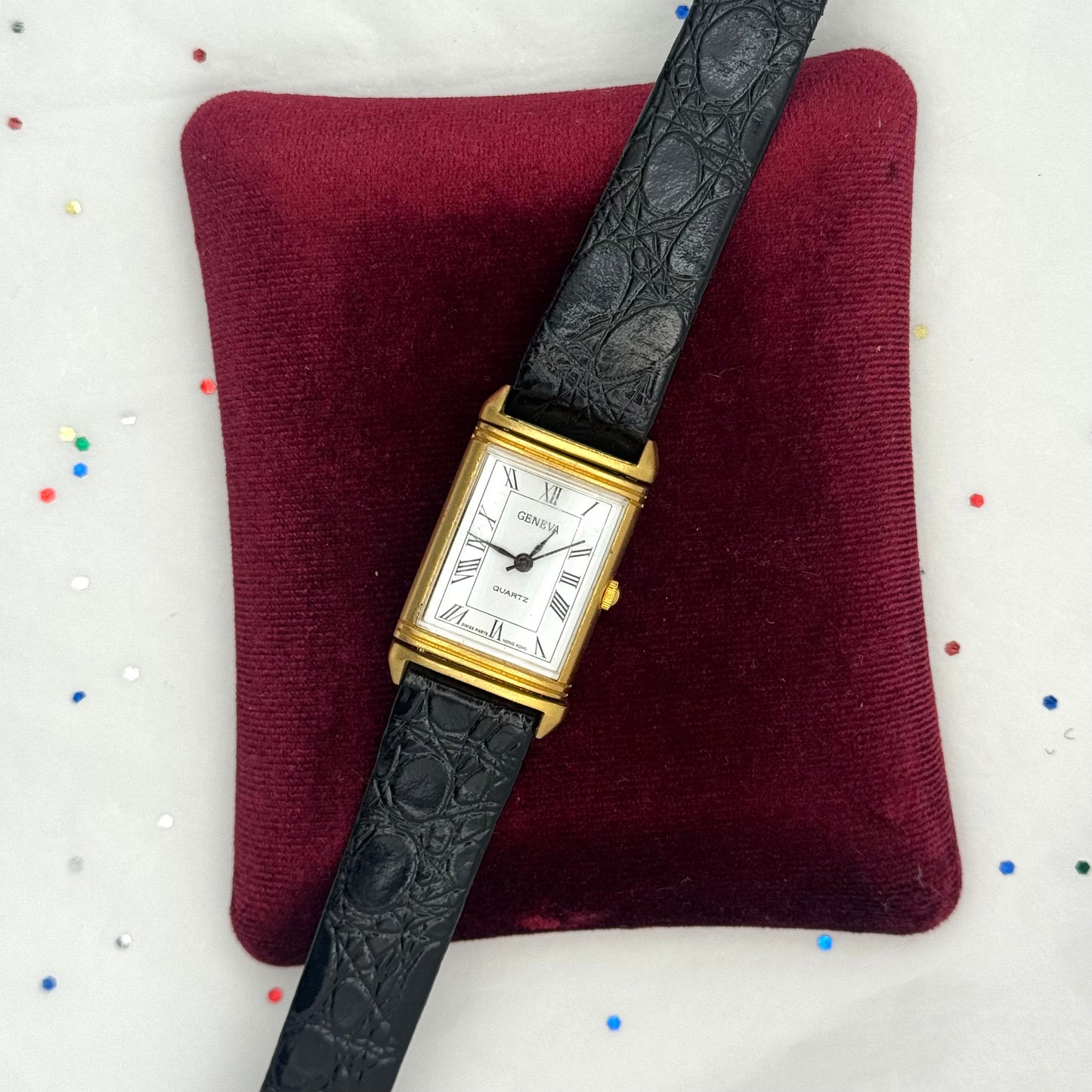 Vintage Moveable Gold Watch with Black Leather Band