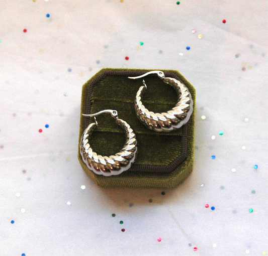 Silver Croissant Hoop Post Earrings