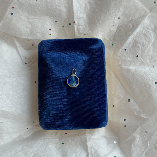 Vintage Silver Blue Enamel Mary Necklace - Sourced in Paris