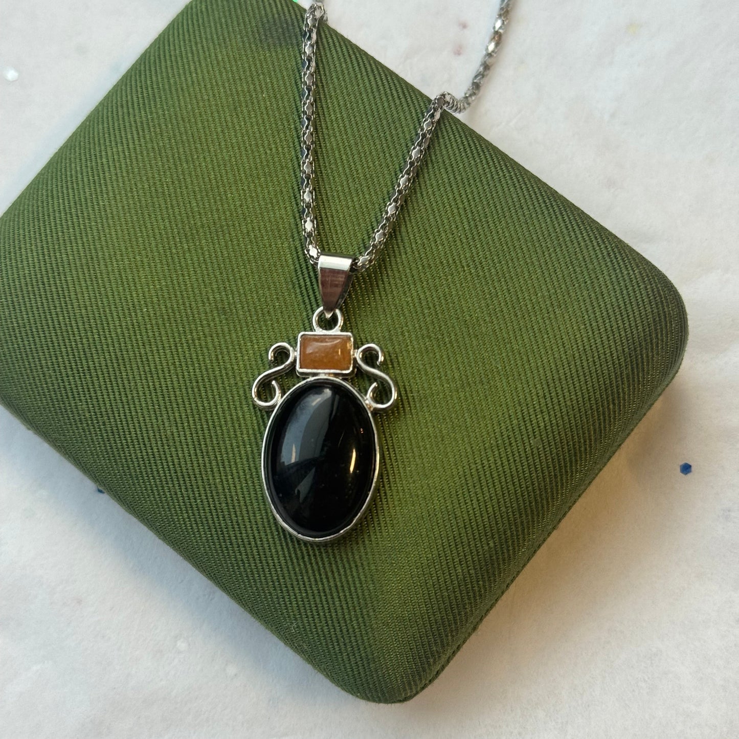 Vintage Silver Stone Pendant Necklace