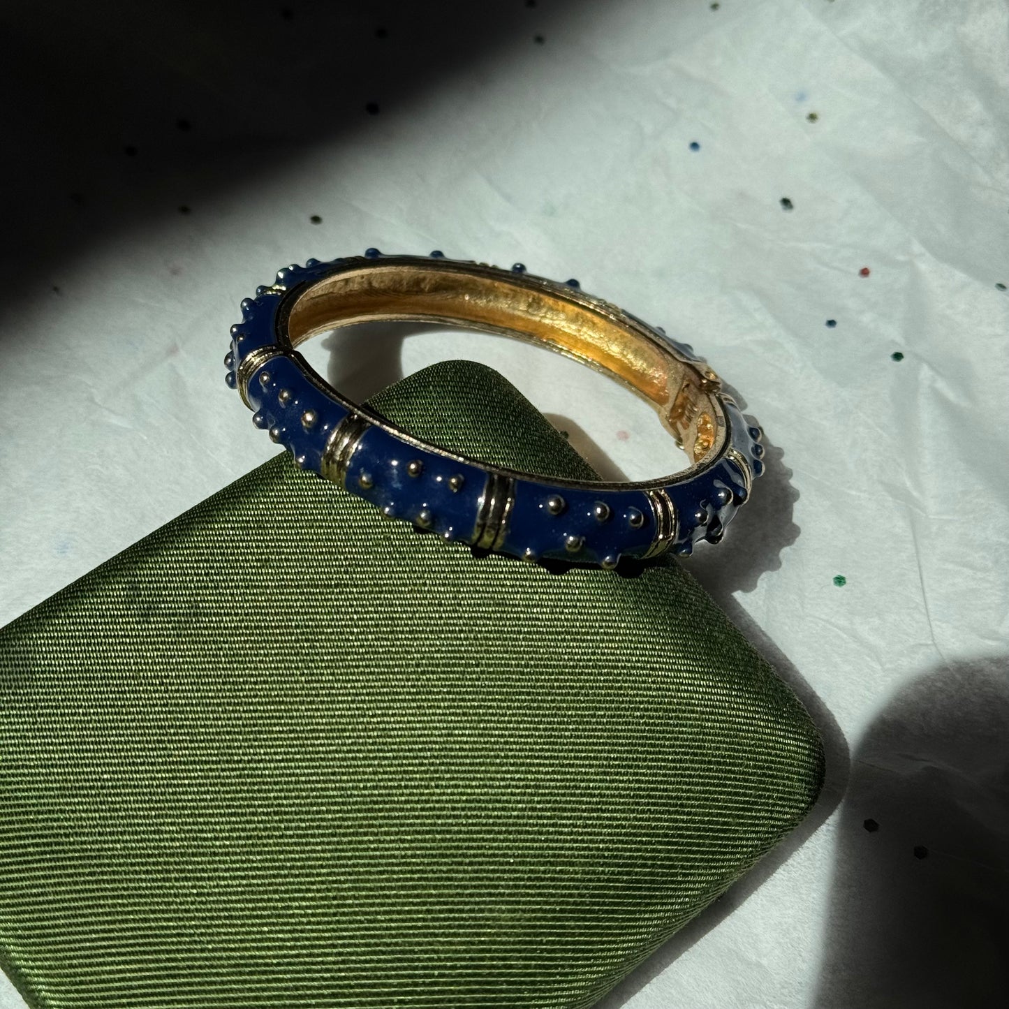 Vintage Blue Enamel Textured Bangle Bracelet