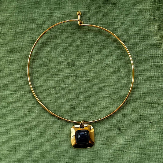 Gold Choker Necklace with Navy Blue Stone