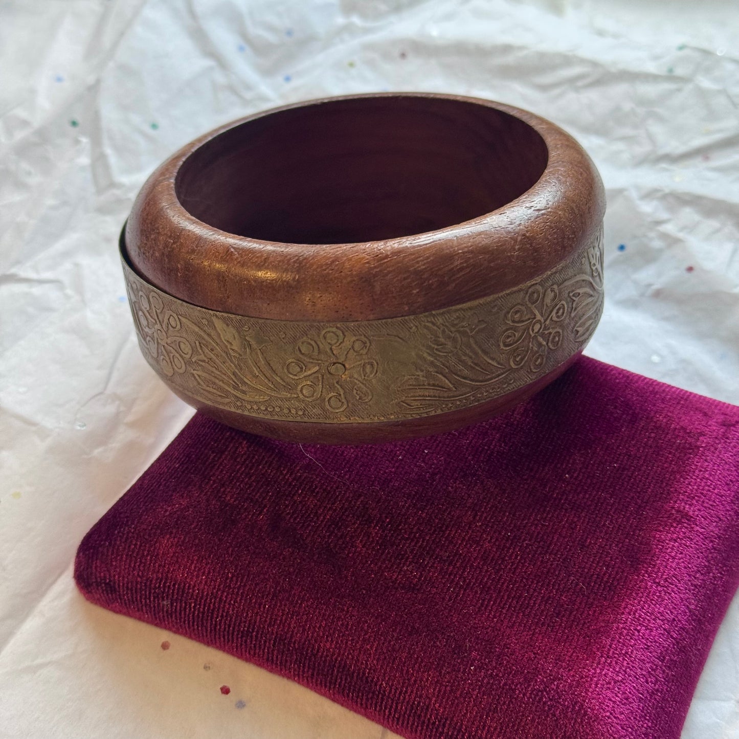 Vintage Wood & Brass Bangle Bracelet