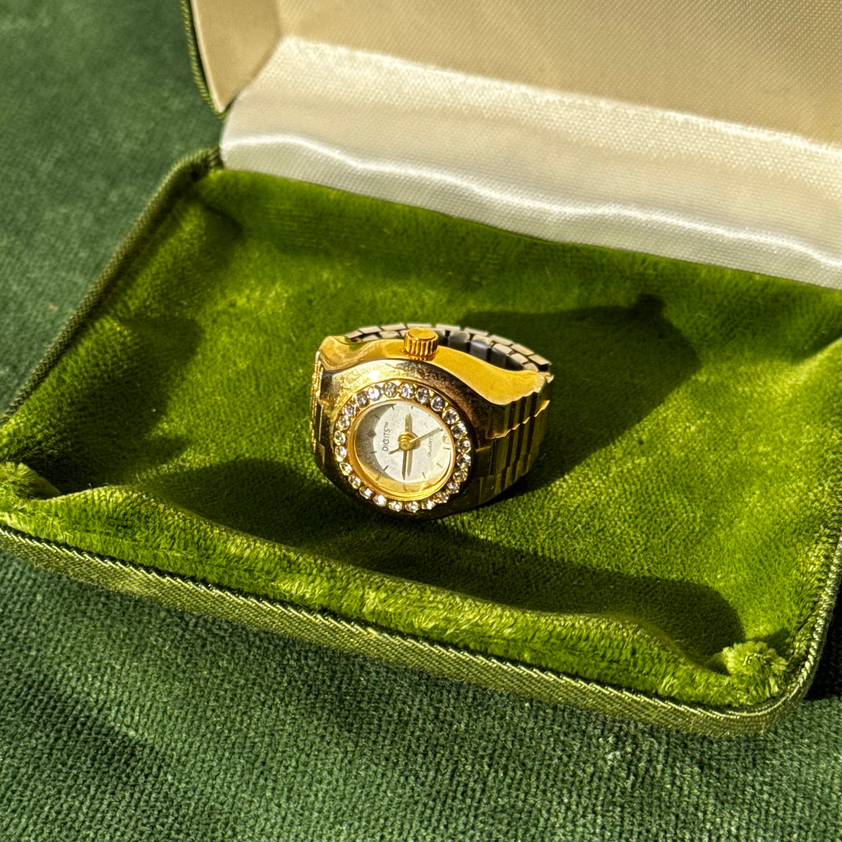 Gold and Rhinestone Watch Ring