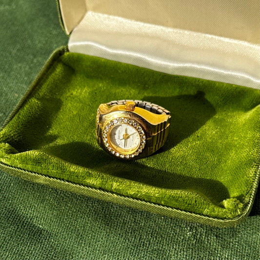 Gold and Rhinestone Watch Ring