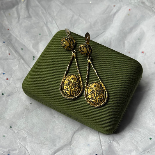 Vintage Gold Damascene Drop Earrings