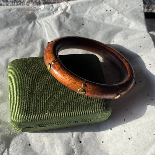 Vintage Wood & Brass Bangle Bracelet