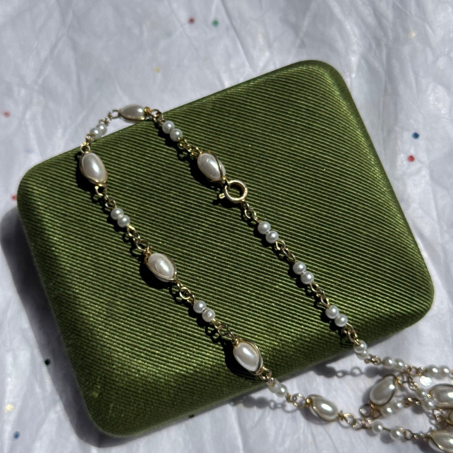 Vintage Gold Wire Pearl Choker Necklace