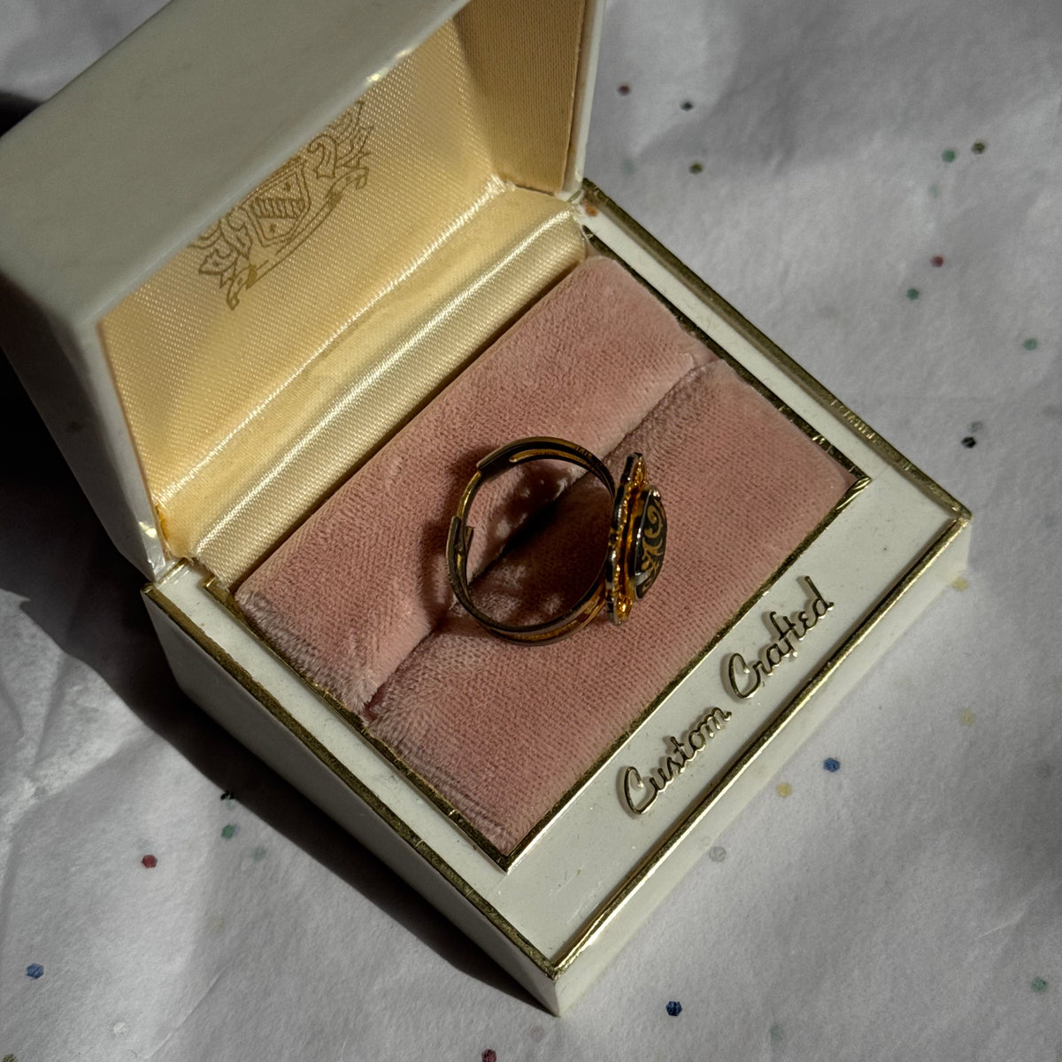 Vintage Damascene Gold & Black Ring