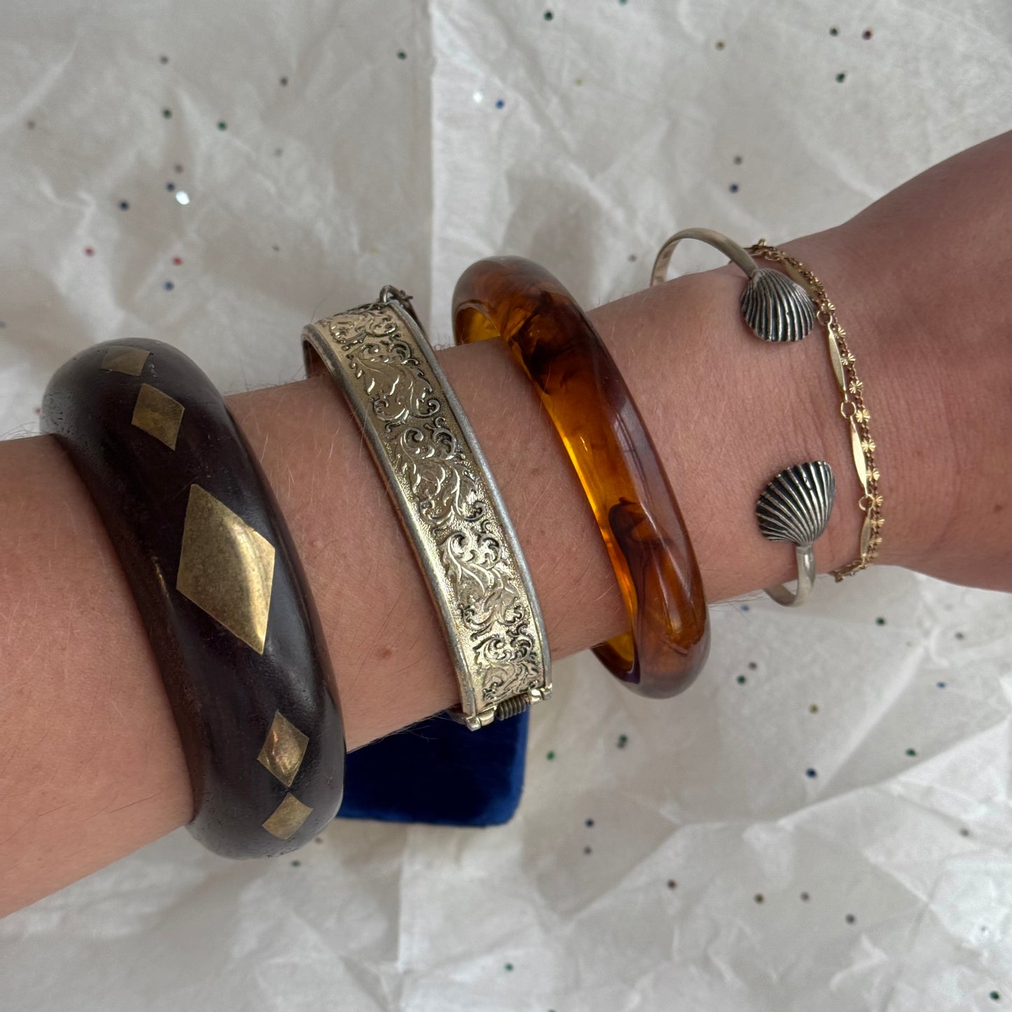 Vintage Silver Etched Bangle Bracelet - Sourced in Paris