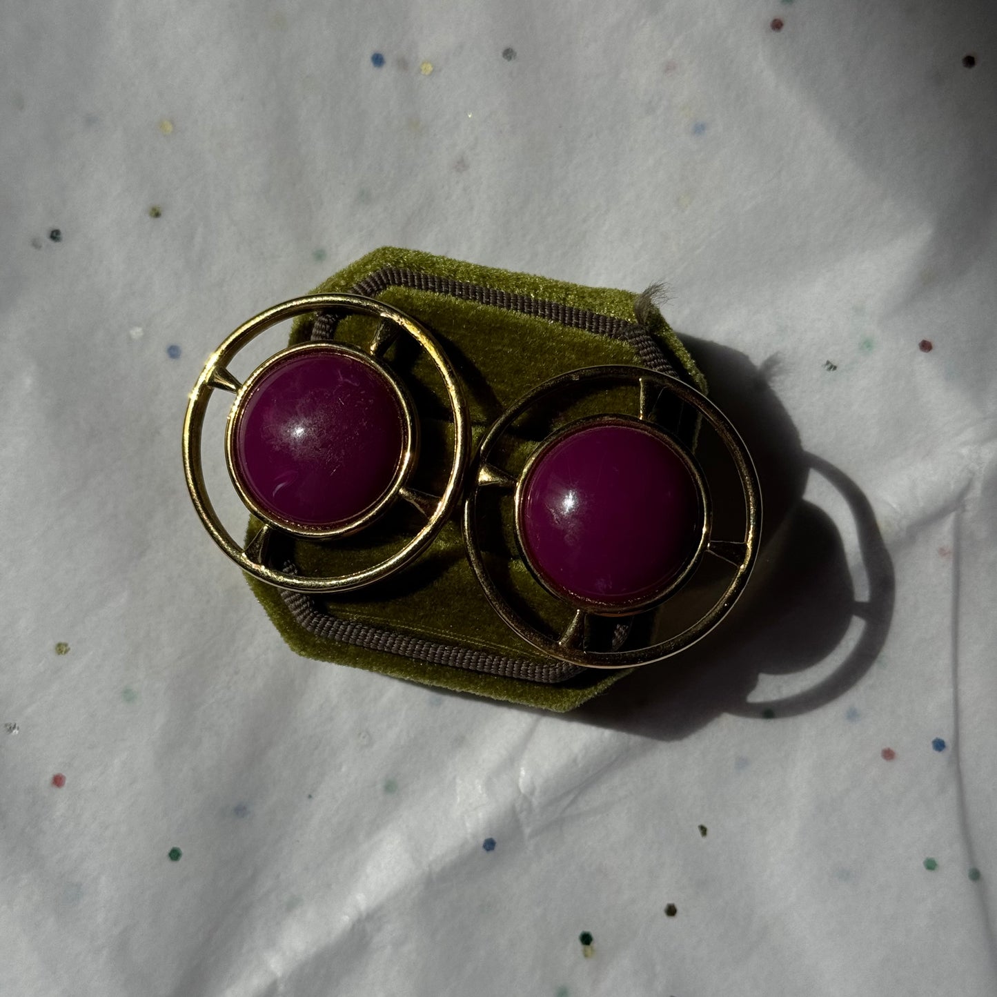 Vintage Magenta & Gold Statement Earrings