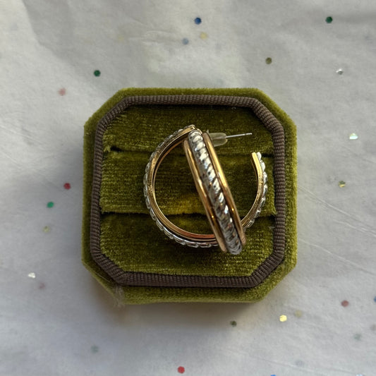 Vintage Two Tone Twist Hoop Earrings